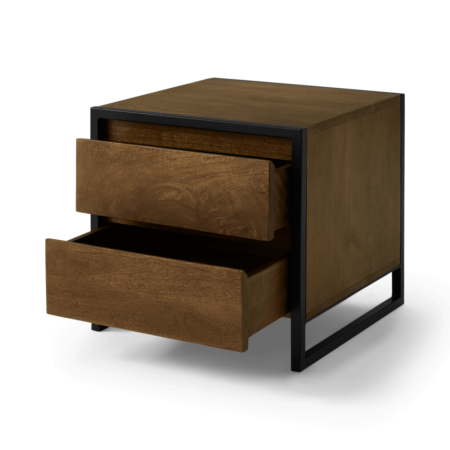 Rena 2 Drawer Bedside table, Mango Wood & Black