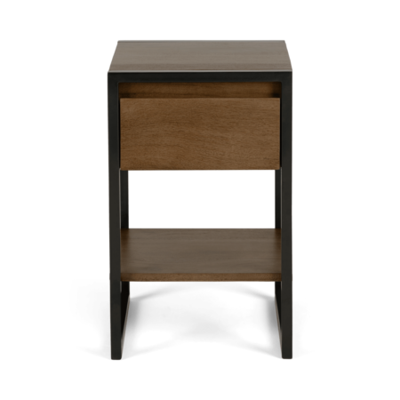 Rena Bedside Table, Mango Wood & Black Metal