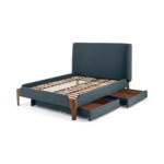 Roscoe Double Bed With Storage Drawers, Aegean Blue & Dark Stain Oak Legs