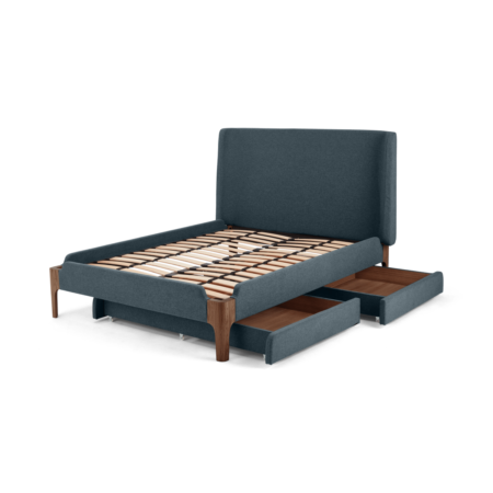 Roscoe Double Bed With Storage Drawers, Aegean Blue & Dark Stain Oak Legs