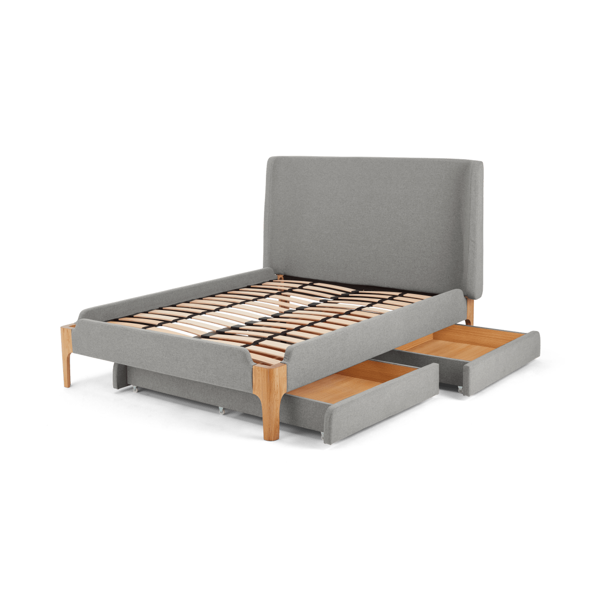 Roscoe Double Bed With Storage Drawers, Cool Grey & Oak Legs • Sofas Etc