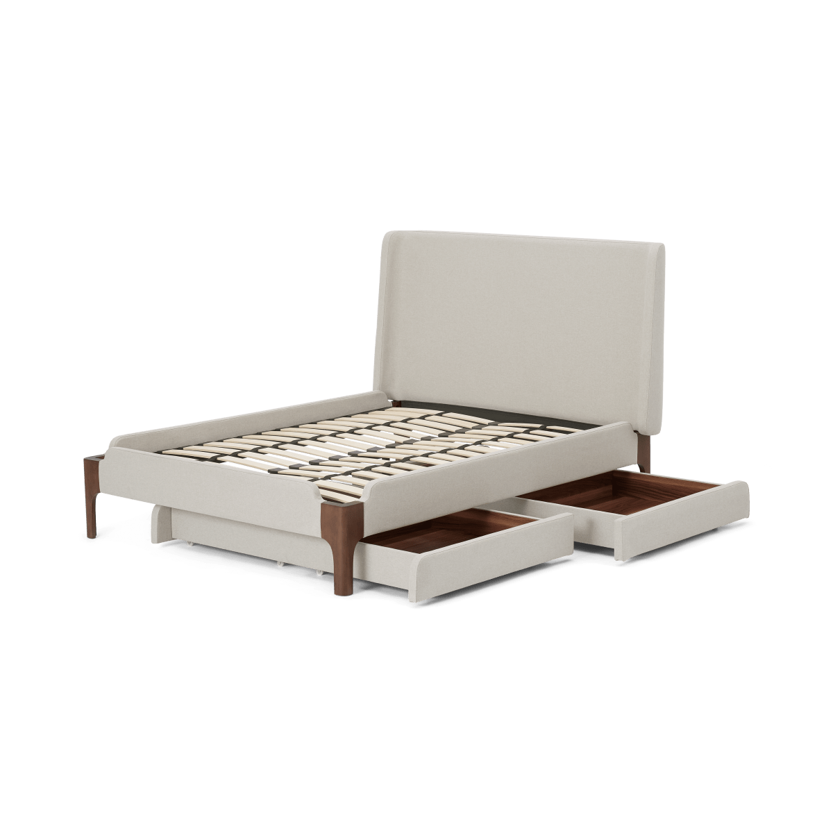 Roscoe Double Bed with Storage Drawers, Beige & Dark Stain Oak