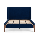 Roscoe King Size Bed, Royal Blue Velvet & Dark Stain Oak Legs