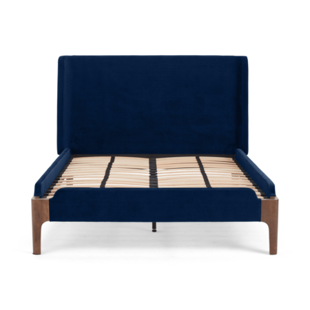 Roscoe King Size Bed, Royal Blue Velvet & Dark Stain Oak Legs