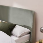Roscoe King Size Bed, Sage Green Velvet & Oak