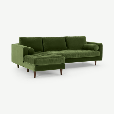 Scott 4 Seater Left Hand Facing Chaise End Corner Sofa, Grass Cotton Velvet