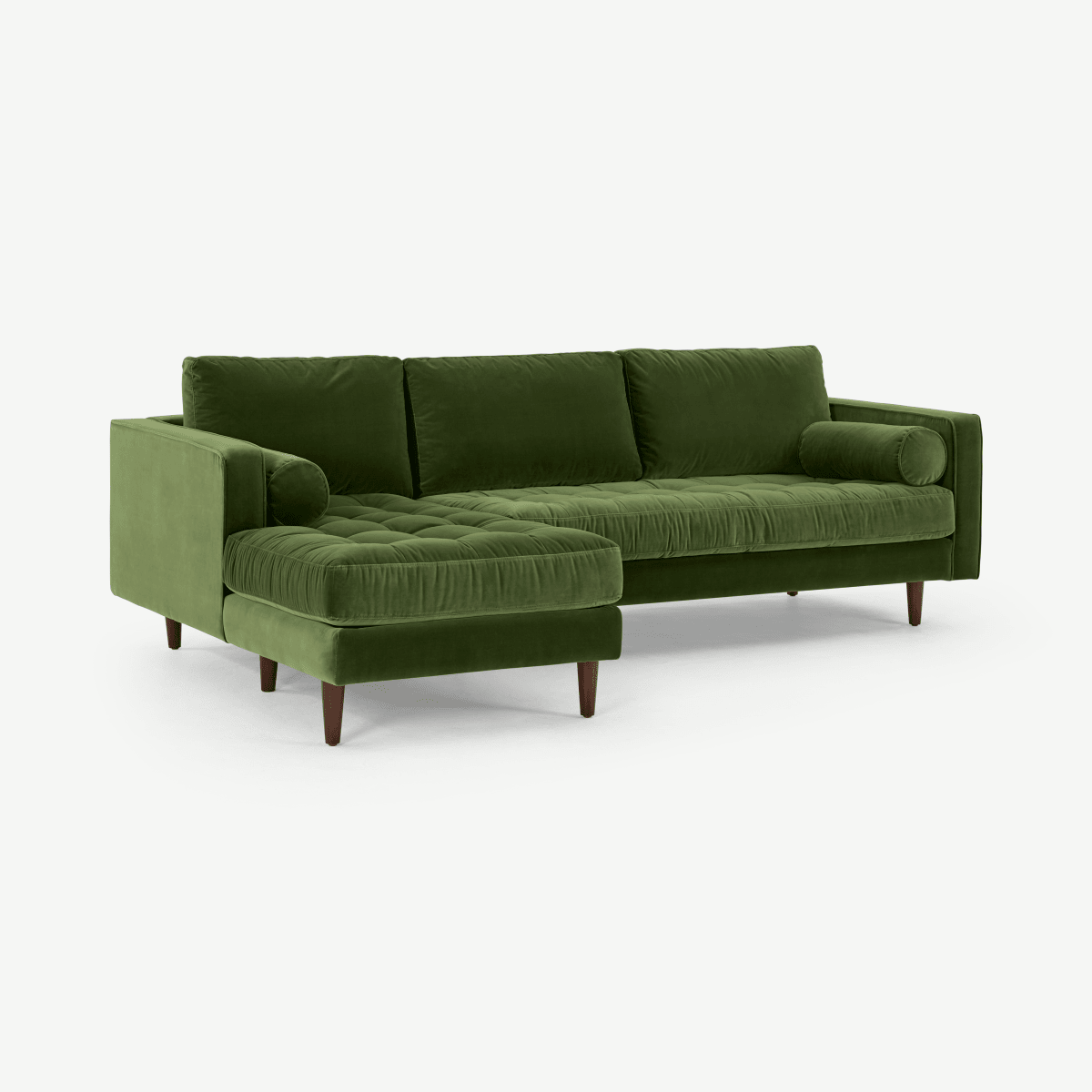 Margot Left Hand Facing Chaise Longue, Spruce Green Cotton Velvet with