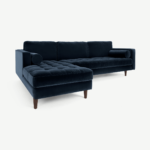 Scott 4 Seater Left Hand Facing Chaise End Corner Sofa, Navy Cotton Velvet