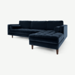 Scott 4 Seater Right Hand Facing Chaise End Corner Sofa, Navy Cotton Velvet
