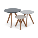 Set of 3 Orion Side Tables, Dark Stain and Grey