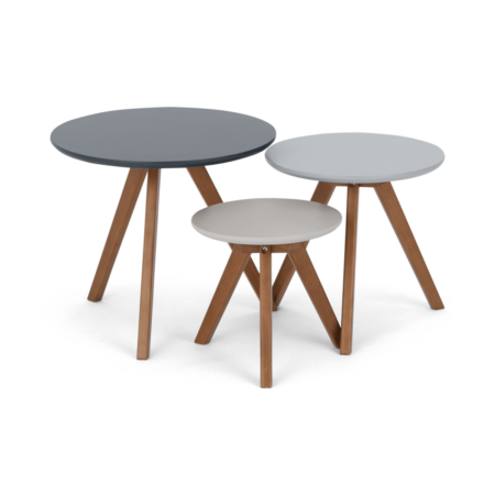 Set of 3 Orion Side Tables, Dark Stain and Grey