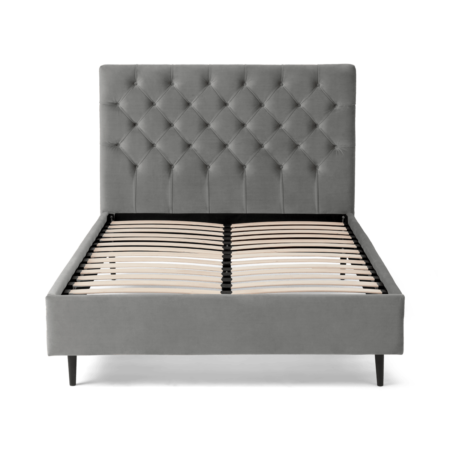 Skye King Size Bed, Light Grey Velvet & Black Legs