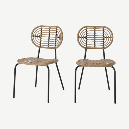 Swara Garden set of 2 Garden Dining Chairs, Natural Polyrattan and Black