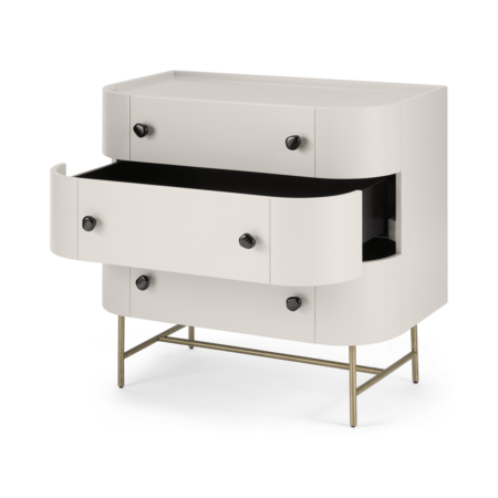 Tandy Chest Of Drawers, Light Grey with Gloss Black Handles & Brass Legs