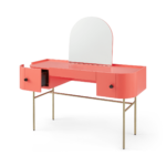 Tandy Dressing Table, Coral Pink with Gloss Black Handles & Brass Legs