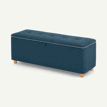 Burcot Upholstered Ottoman Storage Bench, Blue With Contrast Piping