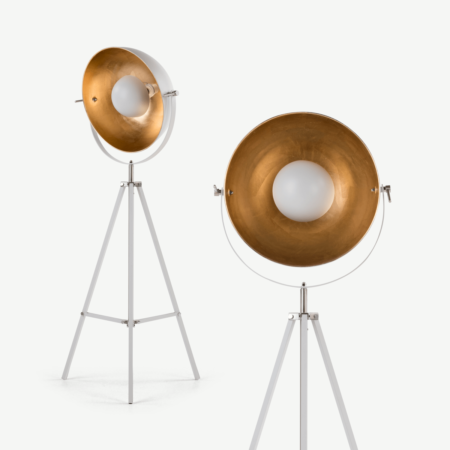 Chicago Tripod Floor Lamp, Muted Grey and Brass