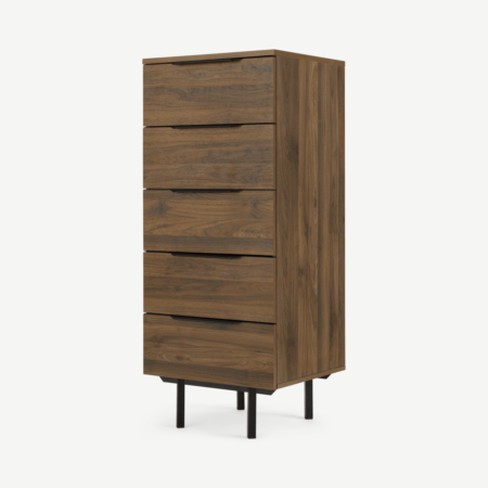 Damien Tall Chest of Drawers, Walnut & Black