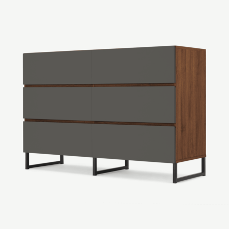 Hopkins Wide Chest of Drawers, Grey and Walnut Effect