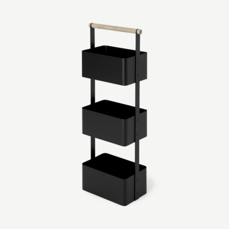 Huldra Bathroom Shelves Storage Caddy, Black Metal & Wood