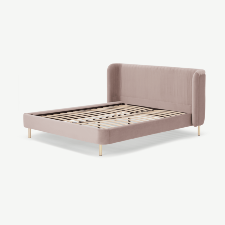 Ilana King Size Bed, Pearl Pink Velvet