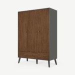 Larsen Triple Wardrobe, Walnut & Grey