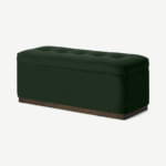 Lavelle Ottoman Bench with Walnut Stain Plinth, Laurel Green Velvet