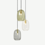 Lykke 3 Light Cluster Chandelier Pendant, Green Multi & Brass