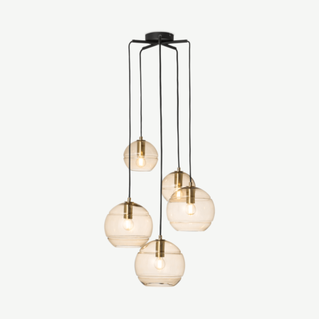 Mika Pendant Chandelier Light, Champagne, Black & Brass