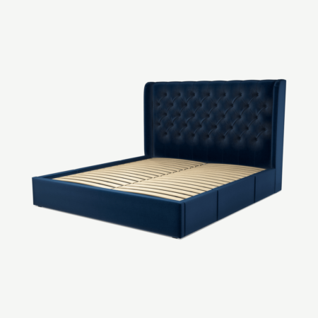 Romare Super King Size Bed with Storage Drawers, Regal Blue Velvet