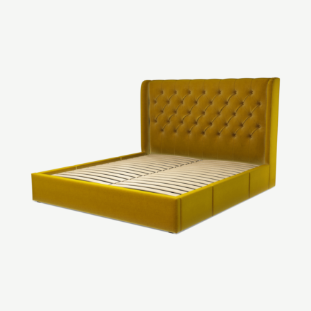 Romare Super King Size Bed with Storage Drawers, Saffron Yellow Velvet