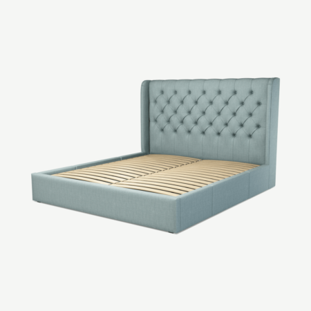 Romare Super King Size Bed with Storage Drawers, Sea Green Cotton