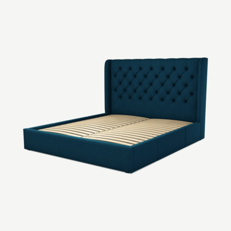 Romare Super King Size Bed with Storage Drawers, Shetland Navy Wool