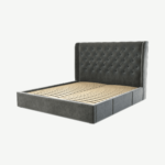 Romare Super King Size Bed with Storage Drawers, Steel Grey Velvet