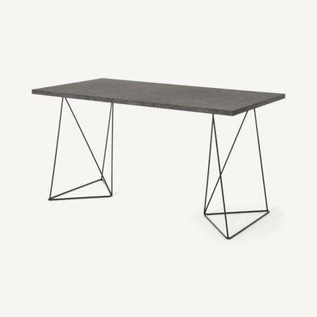 Solly Desk, Concrete Effect & Black Steel