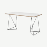 Solly Desk, White Plywood & Black Steel