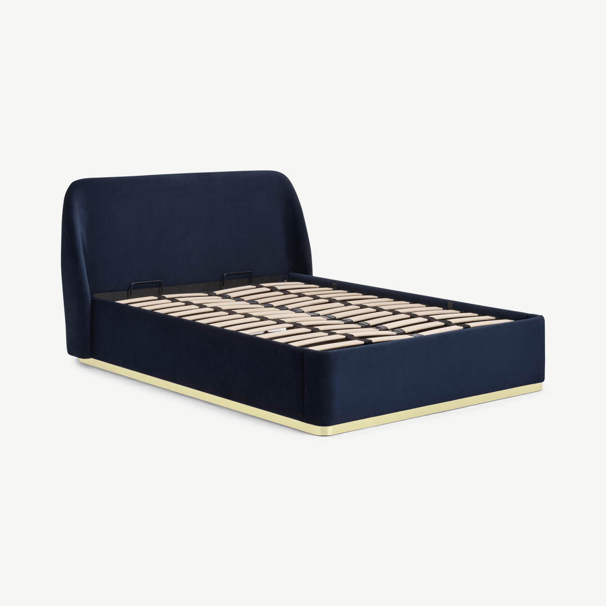 Trudy Double Ottoman Storage Bed, Royal Blue Velvet & Brass • Sofas Etc