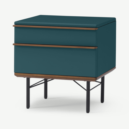 Vincent Bedside Tables, Petrol Blue and Walnut Stain