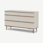Vincent Wide Chest of Drawers, Warm Ecru & Walnut Stain