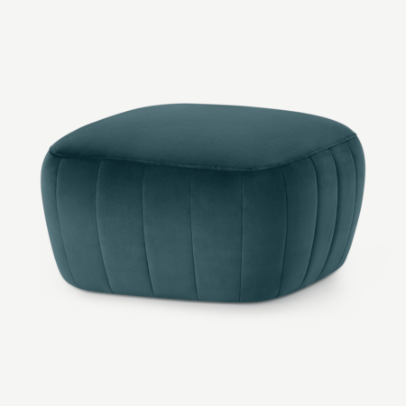 Alixandra Ottoman Pouffe, Small, Steel Blue Velvet