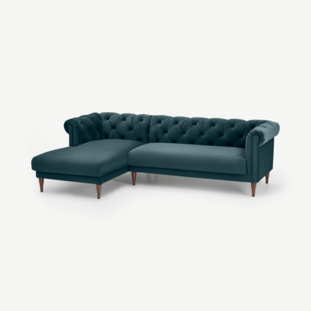 Barstow Left Hand Facing Chaise End Corner Sofa, Steel Blue Velvet