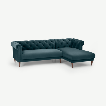Barstow Right Hand Facing Chaise End Corner Sofa, Steel Blue Velvet