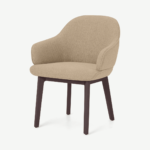 Erdee Carver Dining Chair, Soft Beige Weave with Dark Stain Legs