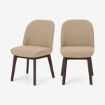 Erdee Set of 2 Dining Chairs, Soft Beige Weave with Dark Stain Legs