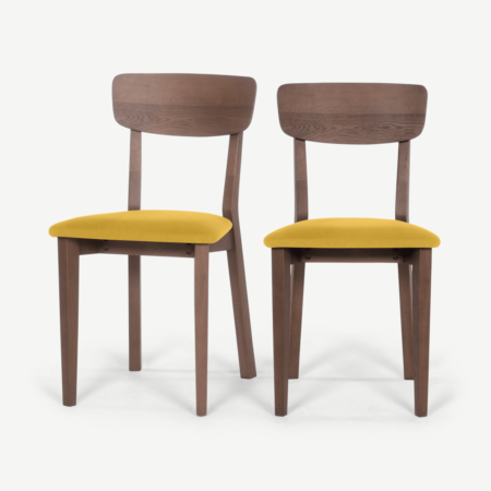 Jenson Set of 2 Dining Chairs, Yellow & Dark Stain Oak