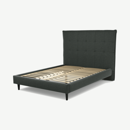 Lamas Double Bed, Etna Grey Wool with Black Stained Oak Legs