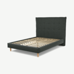 Lamas Double Bed, Etna Grey Wool with Oak Legs