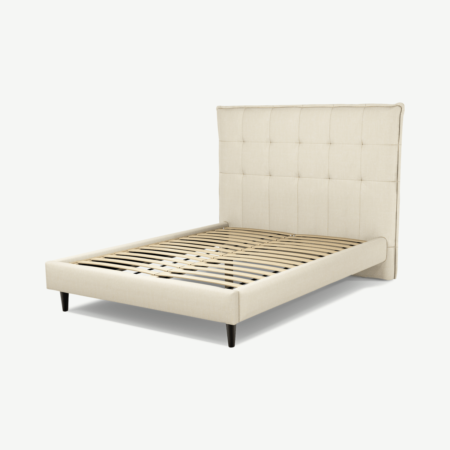 Lamas Double Bed, Putty Cotton with Black Stained Oak Legs