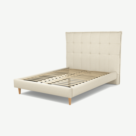 Lamas Double Bed, Putty Cotton with Oak Legs