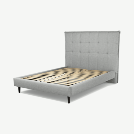 Lamas Double Bed, Wolf Grey Wool with Black Stained Oak Legs